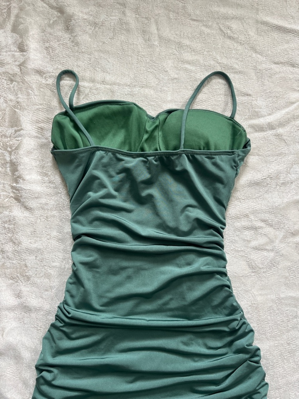 Windsor Sage Green Ruched Bodycon Mini Dress Size S Spaghetti Strap - Picture 7 of 9